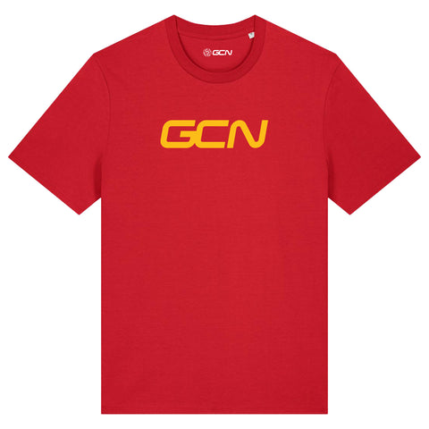 GCN Word Logo Cycling T-Shirt - Red & Yellow