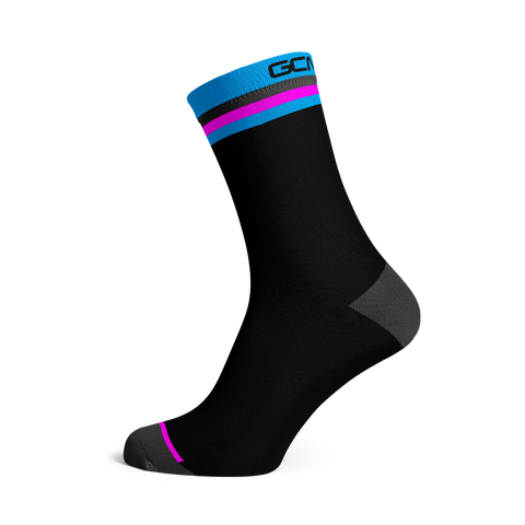 GCN Club Sock 018 - Black, Grey, Fluro Blue and Pink