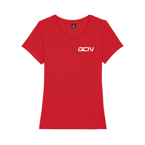 GCN Women's Core Red T-Shirt - Women's Red T-Shirt, with a small white screen printed GCN logo in the top left.